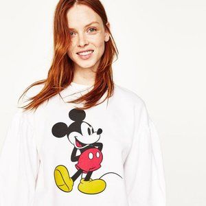 ZARA Balloon Sleeve Mickey Mouse Cropped Sweatshirt NWT Womens Small